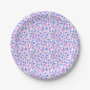 Kleines süßes weißes blaues rosa Blumenmuster Pappteller