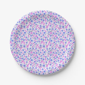 Kleines süßes weißes blaues rosa Blumenmuster Pappteller
