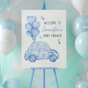 Kleines Süßherz-Blues Auto und Luftballons Willkom Poster