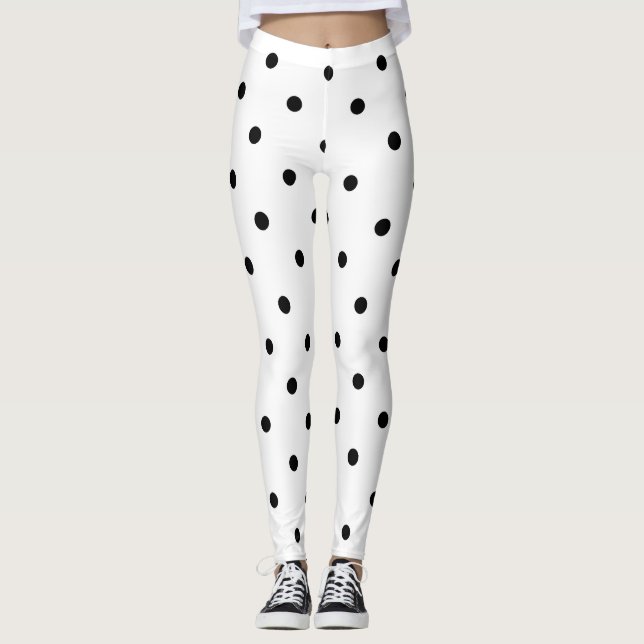 Kleines Tupfen-Muster: Schwarzes u. Weiß Leggings (Vorderseite)