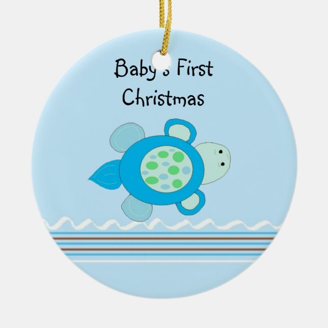 Kleines Turtle Baby's First Christmas Keramik Ornament (Vorne)