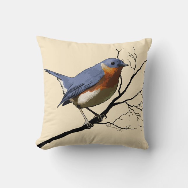 Kleines Vogel-Blau, Wurfskissen Kissen (Vorderseite)