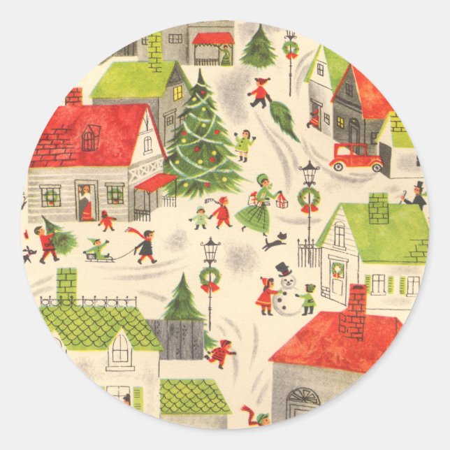 Kleines Weihnachtsdorf Runder Aufkleber (Vorderseite)