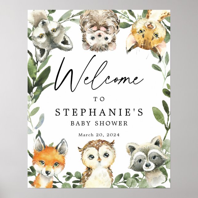 Kleines Woodland Baby Dusche Begrüßungszeichen Poster (Vorne)