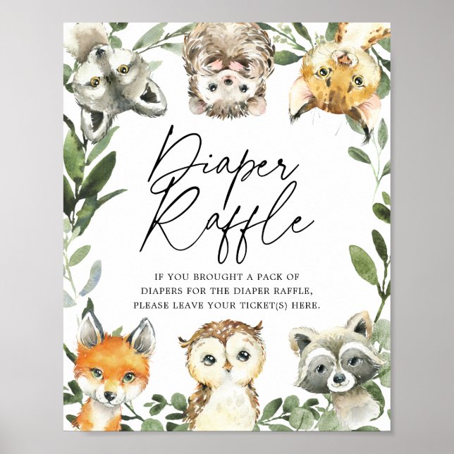 Kleines Woodland Babydusche Windeln Raffelzeichen Poster (Vorne)