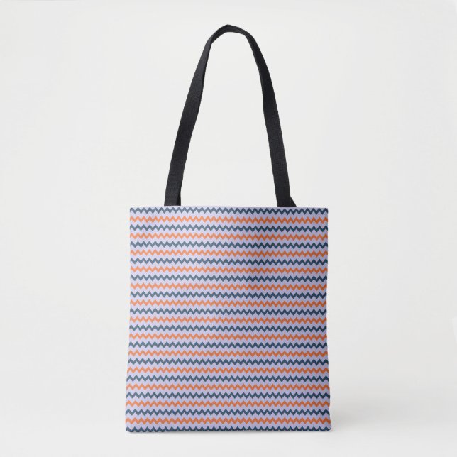 Kleines Zickzack Muster dunkelblau-orange und lila Tasche (Vorderseite)