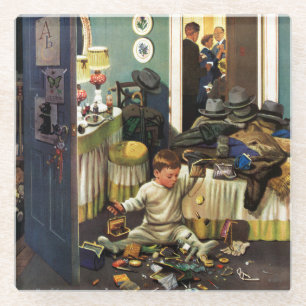 Kleinkind leert Geldbeutel Glasuntersetzer