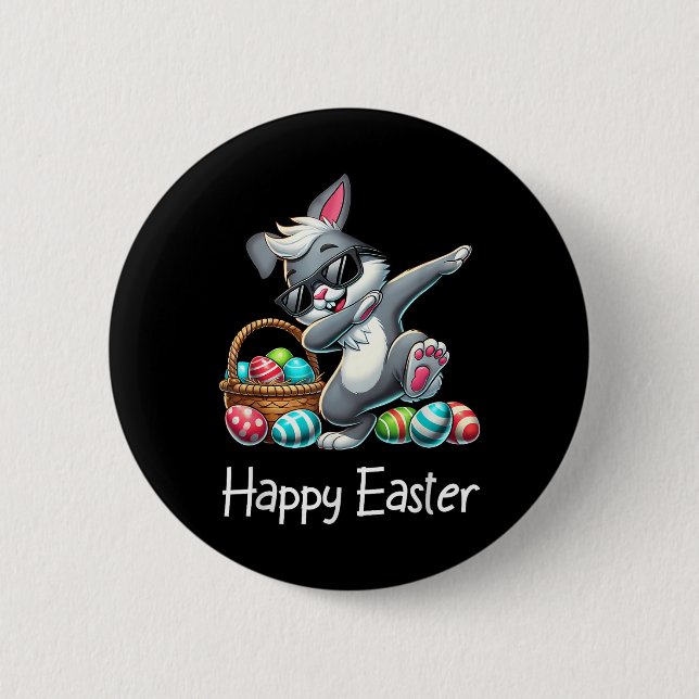 Kleinkind Osterjunge Shirt Mädchen Rabbit Dabbing  Button (Vorderseite)