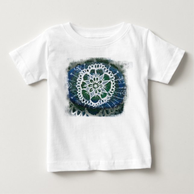 Kleinkind Ruffle T-Shirt Weiße Mandala blauer Hint (Vorderseite)