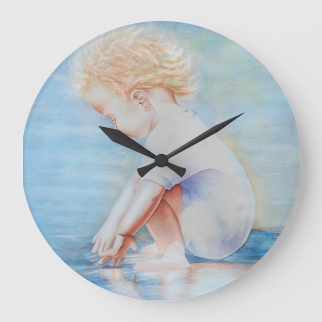 Kleinkinder am Strandsee Große Wanduhr (Vorderseite)