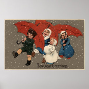 Kleinkinder mit Regenschirmen Poster