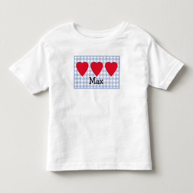 Kleinkinder Valentinherz mit blauem Kariertem Kleinkind T-shirt (Vorderseite)