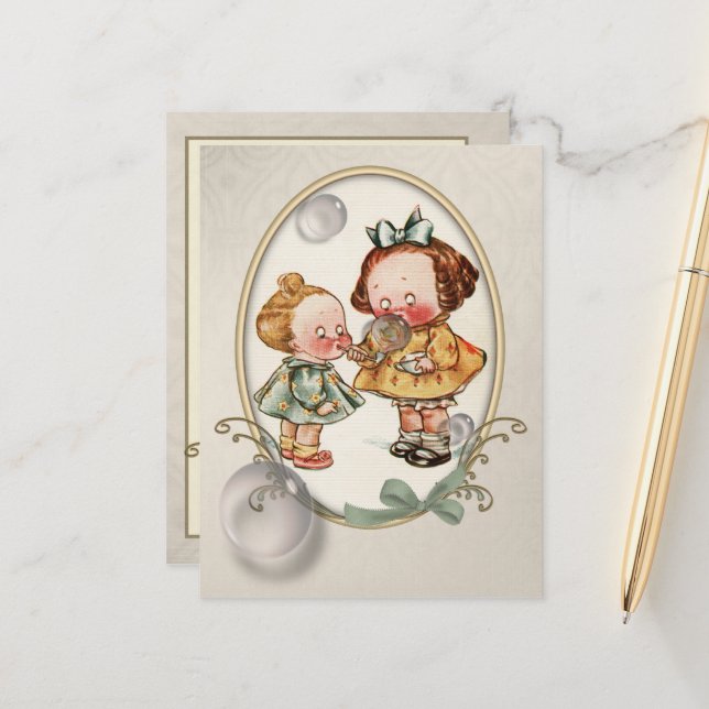 Kleinkinder Vintage Illustration Postkarte (Vorderseite/Rückseite Beispiel)