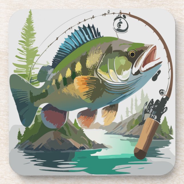 Kleinmund-Bass mit dem entsprechenden Tackle Getränkeuntersetzer (Vorderseite)