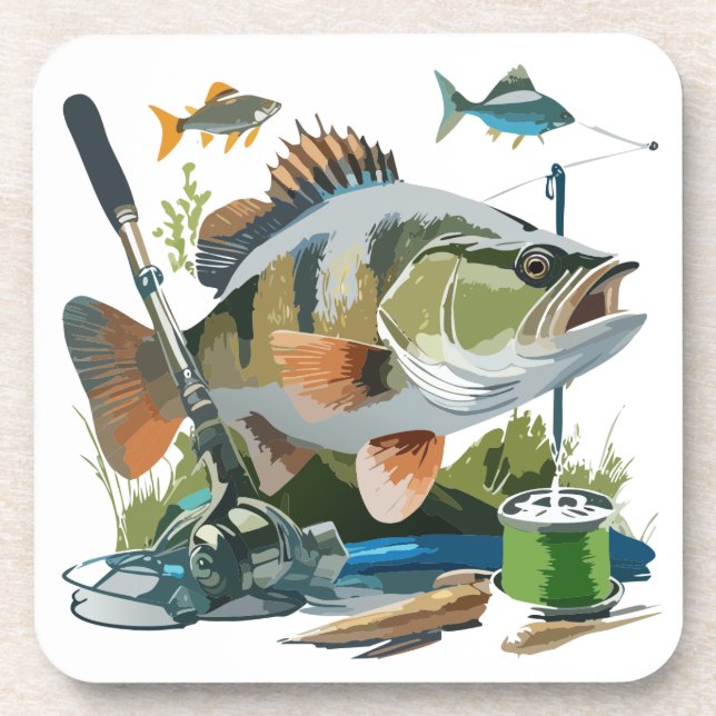 Kleinmund-Bass mit dem entsprechenden Tackle Getränkeuntersetzer (Vorderseite)