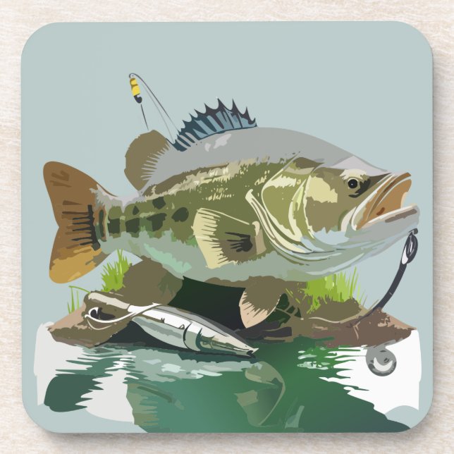 Kleinmund-Bass mit dem entsprechenden Tackle Getränkeuntersetzer (Vorderseite)
