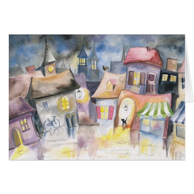 Kleinstadt nachts (Vorderseite (Horizontal))