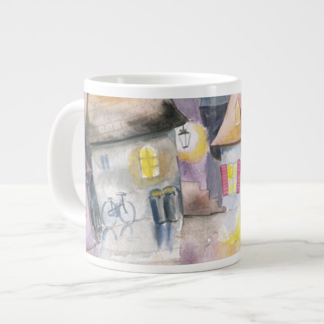 Kleinstadt nachts Jumbo-Tasse (Vorderseite Links)
