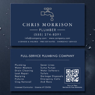 Klempner Navy Blau Silber QR-Code Visitenkarte
