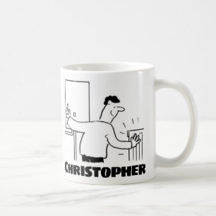 Klempner oder Heizungstechniker mit Name auf einem Kaffeetasse