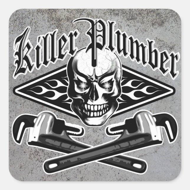 Klempner-Schädel: Killer-Klempner 3.1 Quadratischer Aufkleber (Vorderseite)