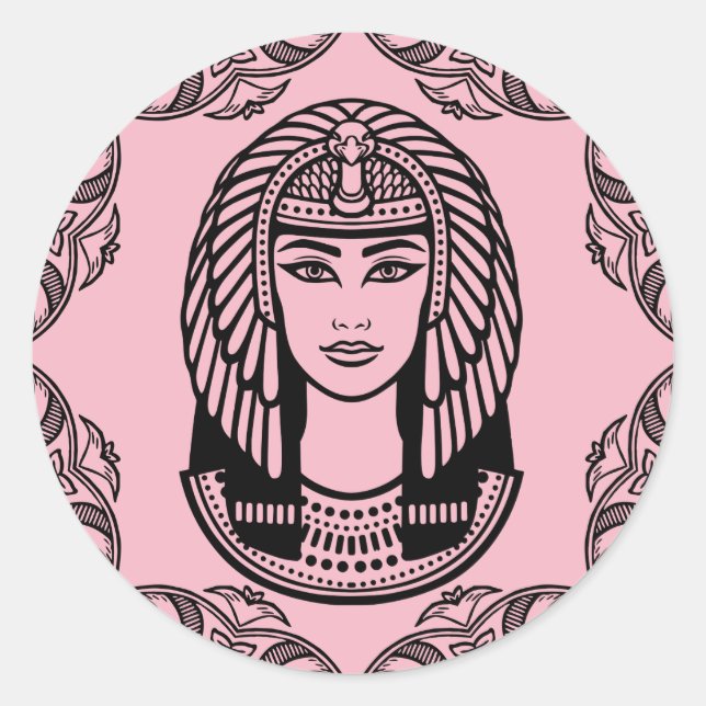 Kleopatra Ägyptisch auf rosa Dekorative Runder Aufkleber (Vorderseite)