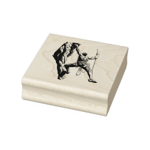 Kletterer erklimmt eine steile Bergwand Gummistempel