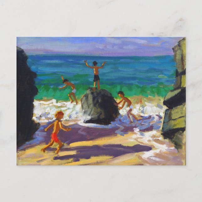 Kletterfelsen Porthmeor Strand St Ives 2013 Postkarte (Vorderseite)