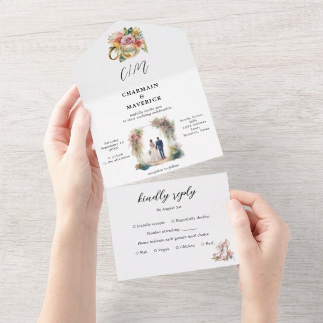 Kletterhochzeit von Elegant Bride & Groom All In One Einladung (Abreißen)