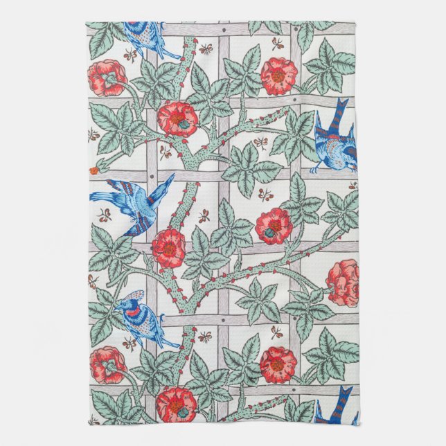 Klettern Rose & Kleiner Vogel, William Morris Geschirrtuch (Vertikal)