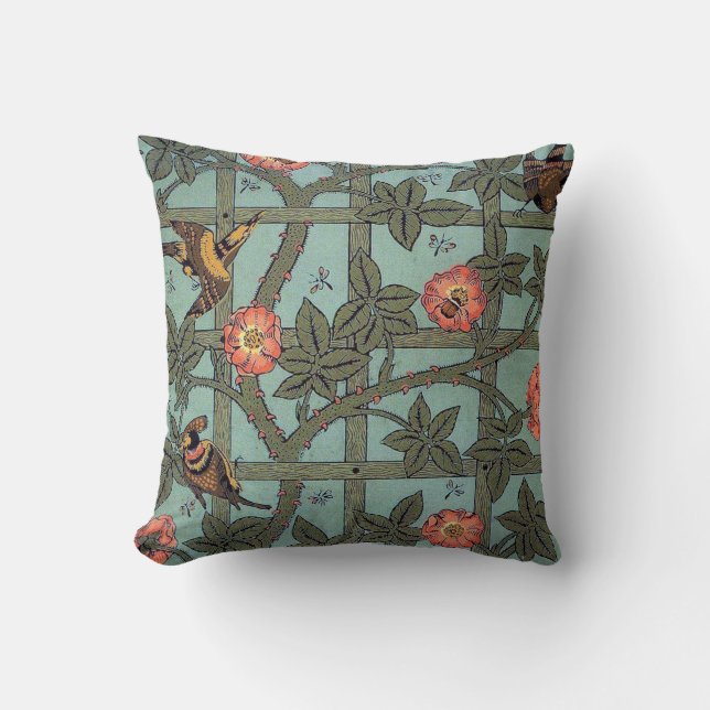 Klettern Rose & Kleiner Vogel, William Morris Kissen (Vorderseite)