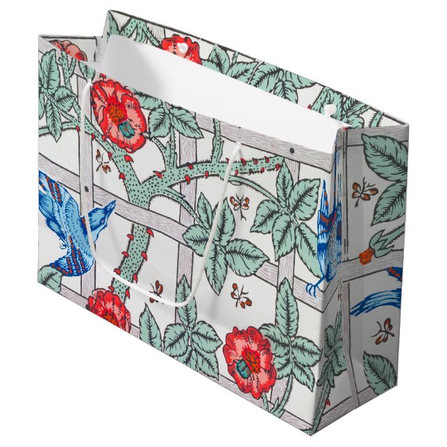 Klettern Rose & Kleiner Vogel, William Morris Larg Große Geschenktüte (Vorderseite Schrägansicht)
