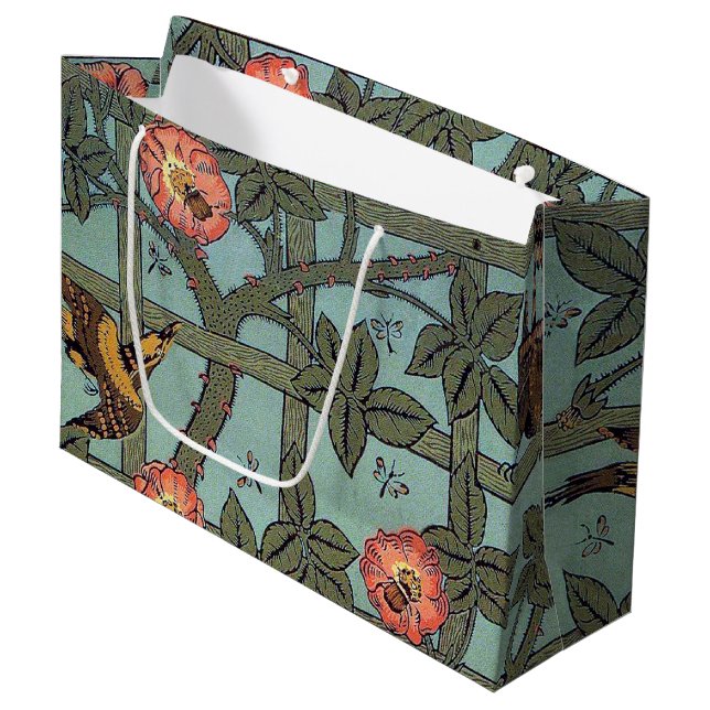 Klettern Rose & Kleiner Vogel, William Morris Larg Große Geschenktüte (Vorderseite Schrägansicht)