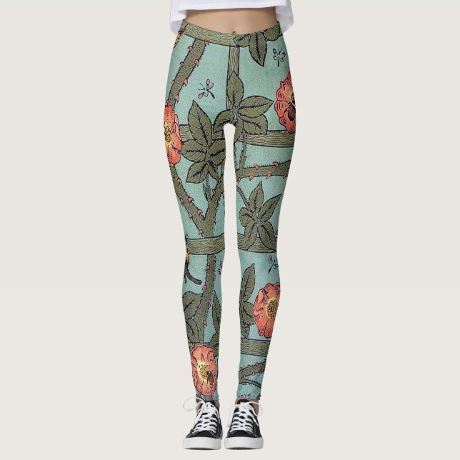 Klettern Rose & Kleiner Vogel, William Morris Leggings (Vorderseite)