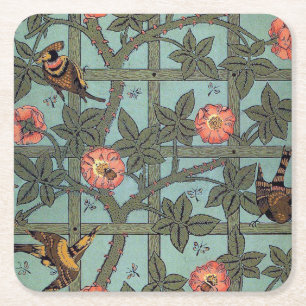 Klettern Rose & Kleiner Vogel, William Morris Rechteckiger Pappuntersetzer