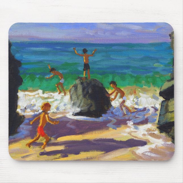 kletternder Felsen Porthmeor Strand St. Ives 2013 Mousepad (Vorne)