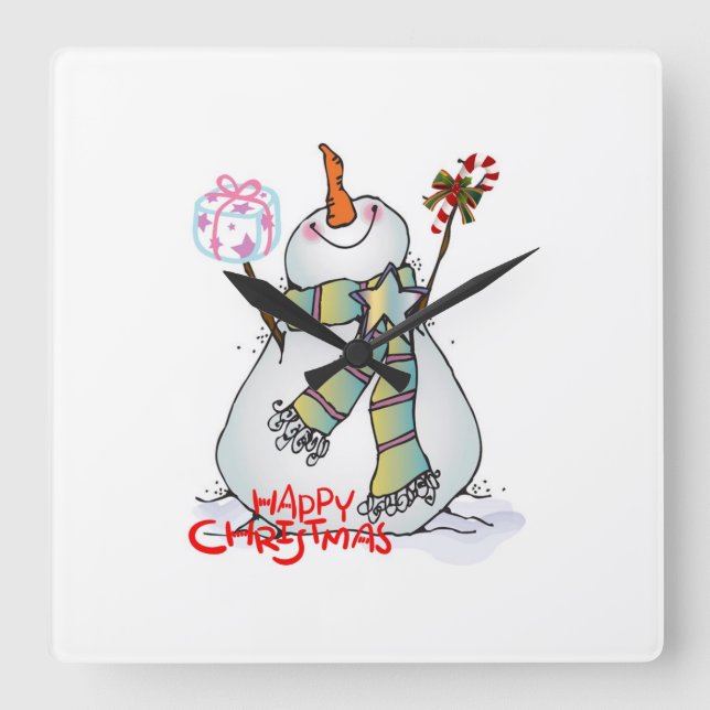 KLICKEN SIE AUF "SEHR KLEINER SNOWMAN" QUADRATISCHE WANDUHR (Vorderseite)