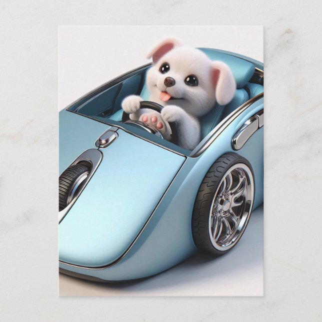 Klicken Sie auf und Vroom: Puppy Driver Edition Postkarte (Vorderseite)