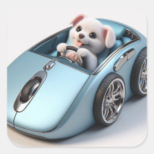 Klicken Sie auf und Vroom: Puppy Driver Edition Quadratischer Aufkleber
