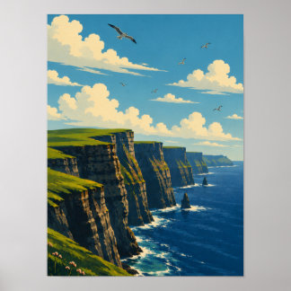 Kliffe von Moher Irland County Clare Retro Reise Poster