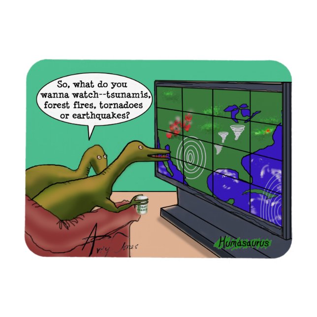 Klimawandel Dinosaurier Parody-Cartoon Magnet (Horizontal)