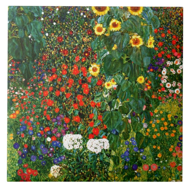 Klimt - Bauerngarten mit Sonnenblumen, Fliese (Vorderseite)