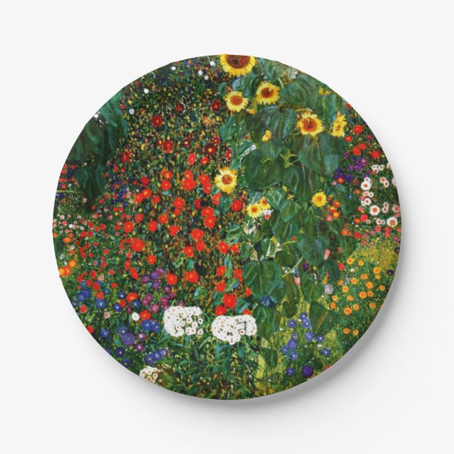 Klimt - Bauerngarten mit Sonnenblumen Pappteller (Vorderseite)