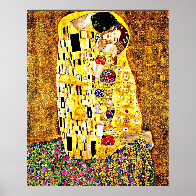 Klimt - Der Kuss (ganze Länge) Kunst Poster (Vorne)