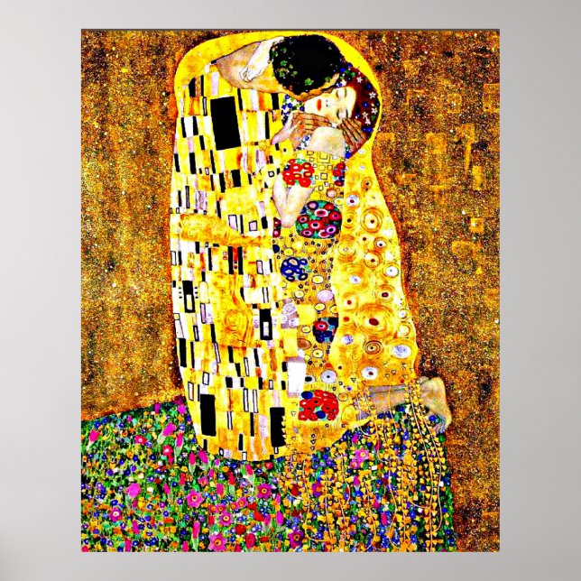Klimt - Der Kuss (in voller Länge) Kunstposter Poster (Vorne)