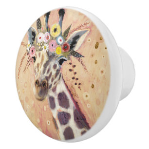 Klimt Giraffe   geschmückt in den Blumen Keramikknauf