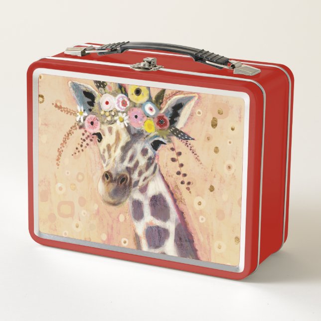 Klimt Giraffe | geschmückt in den Blumen Metall Brotdose (Vorderseite)