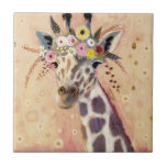 Klimt Giraffe | In Blume verziert Fliese<br><div class="desc">Dieser Ausdruck enthält eine süße Giraffe,  die in einer Krone von Blume geschmückt ist | By Victoria Borges</div>