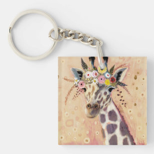 Klimt Giraffe   In Blume verziert Schlüsselanhänger