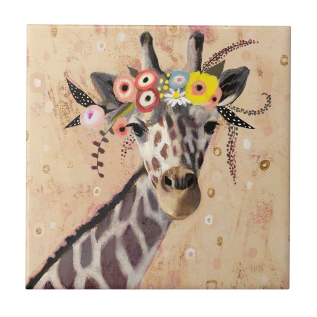 Klimt Giraffe | Krone der Blume Fliese (Vorderseite)